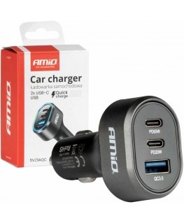 Greitas automobilinis įkroviklis 85w qc3.0 pd65w pd20w 2x usb-c 1x usb-a amio-04177