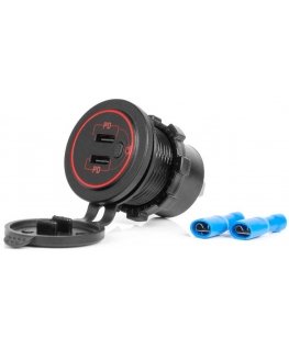 Car charger with USB sockets, waterproof, with switch 2x USB-C 12v 24v amio-04224