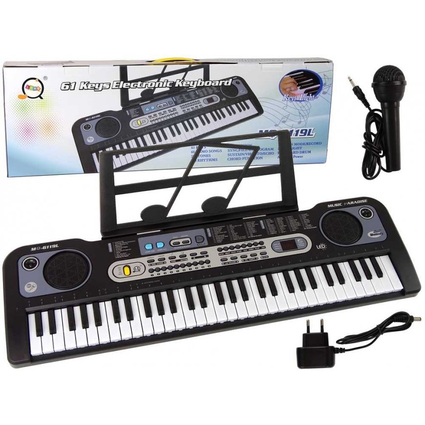 Lean Toys Keyboard with Microphone Musical Instrument Black
