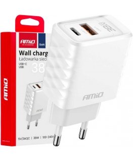 Fast charging gan 38w USB-A + USB-C charger amio-04287