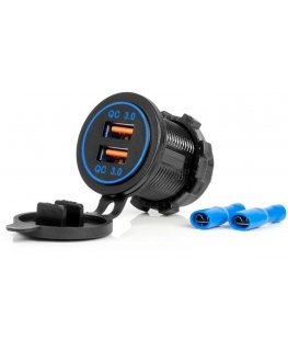 Automobilinis įkroviklis su usb lizdais vandeniui atsparus 2xusb qc3.0 12v 24v amio-04218