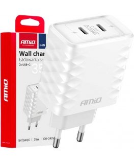 Charger connected to the network quick charge 35w 2x usb-c 100-240v amio-04288