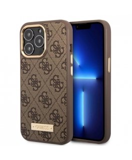 Guess PU 4G MagSafe Compatible Case for iPhone 14 Pro Brown