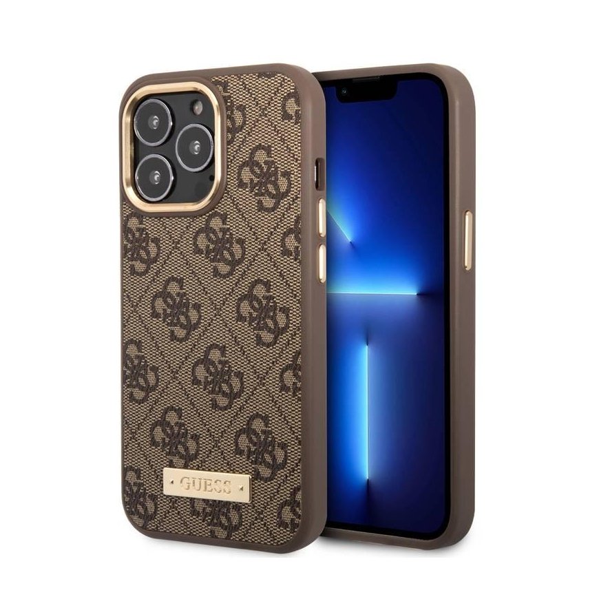Guess PU 4G MagSafe Compatible Case for iPhone 14 Pro Brown