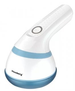 Lint remover, rechargeable battery powered, white with light blu