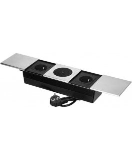 Orno Socket in furniture with sliding cover, 2x2P+Z (Schuko), wireless charger, Silver