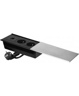 Orno Socket in furniture with sliding cover, 2x2P+Z (Schuko), USB A+C, Silver