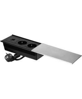 Orno Lizdas meblowe su przesuwną pokrywą, 2x2P+Z (French), USB A+C, Sidabrinė