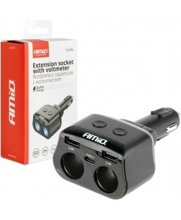 Cigarette lighter socket splitter 2x USB 1x USB-C 12v 24v + voltmeter amio-04173