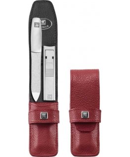 ZWILLING TWINOX Rinkinys kelioninis - raudona skórzane etui, 2 elementy