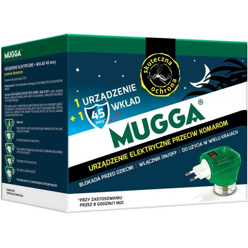 Elektrinis prietaisas su Mugga uodų repelentu 45 naktys 35ml – 2