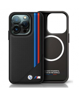 Dėklas BMW BMHMP16S23PUTRK iPhone 16 6.1" juoda/juodas hardcase M Meshed Tricolor Stripes MagSafe