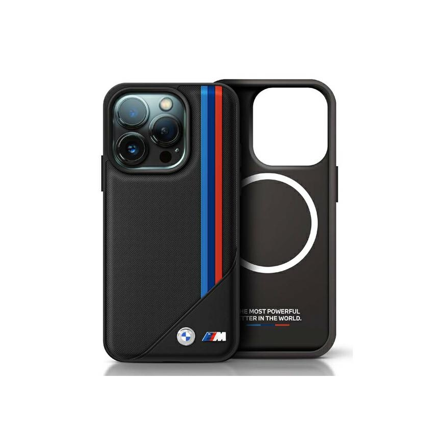 Dėklas BMW BMHMP16S23PUTRK iPhone 16 6.1" juoda/juodas hardcase M Meshed Tricolor Stripes MagSafe