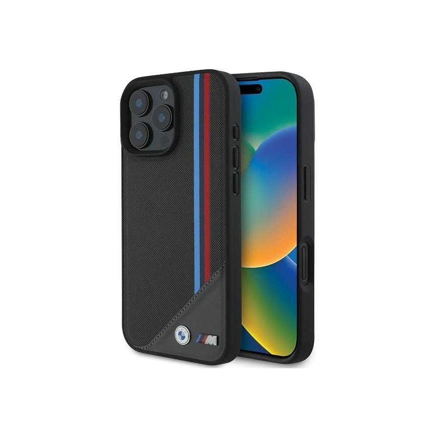 Dėklas BMW BMHMP16S23PUTRK iPhone 16 6.1" juoda/juodas hardcase M Meshed Tricolor Stripes MagSafe – 2