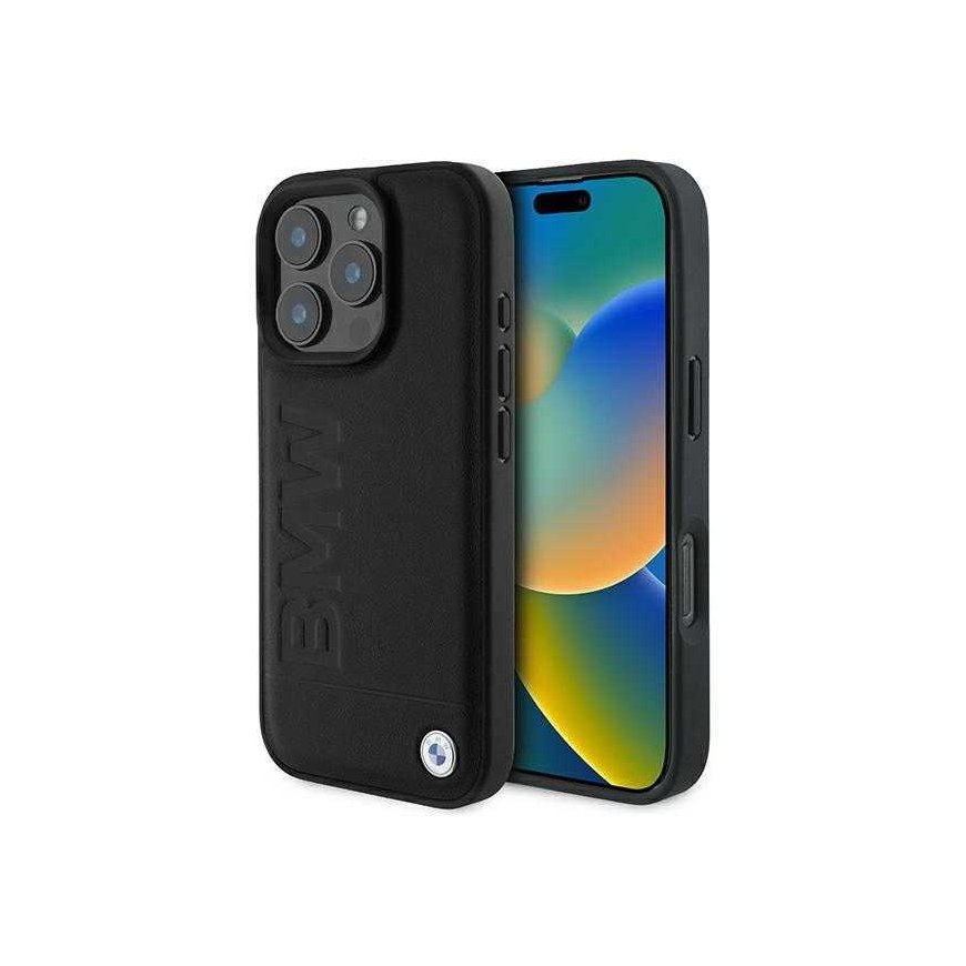 Case BMW BMHCP16LSLLBK iPhone 16 Pro 6.3" black/black hardcase Leather Hot Stamp