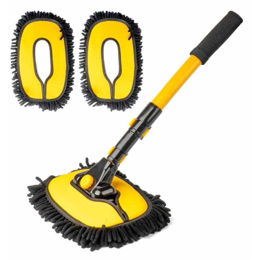 Telescopic brush for washing cars with 3 interchangeable accessories amio-04333