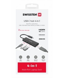 Swissten 4in1 USB-C Hub Multi-port laptop docking station 100W / HDMI 4K / 2x USB-A