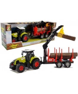 Lean Toys Traktorius ir miško priekaba su mediena