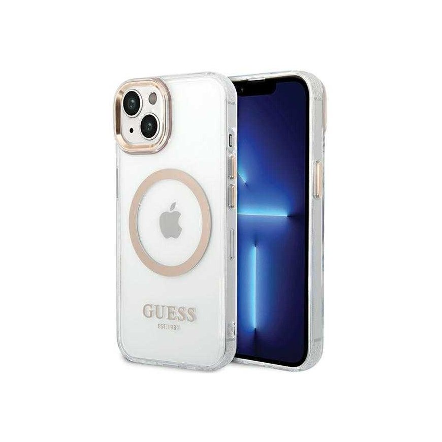 Guess dėklas, skirtas iPhone 15 Plus 6,7 GUHMP15MHTRMD auksinis HC Magsafe Metal Outline