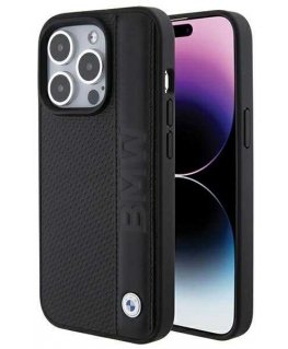Case BMW BMHCP15X22RDPK iPhone 15 Pro Max 6.7" black/black hardcase Leather Textured & Stripe