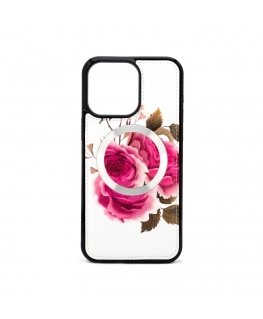 Apple iPhone 14 Pro Max Leather Case Zipper Design Flower White