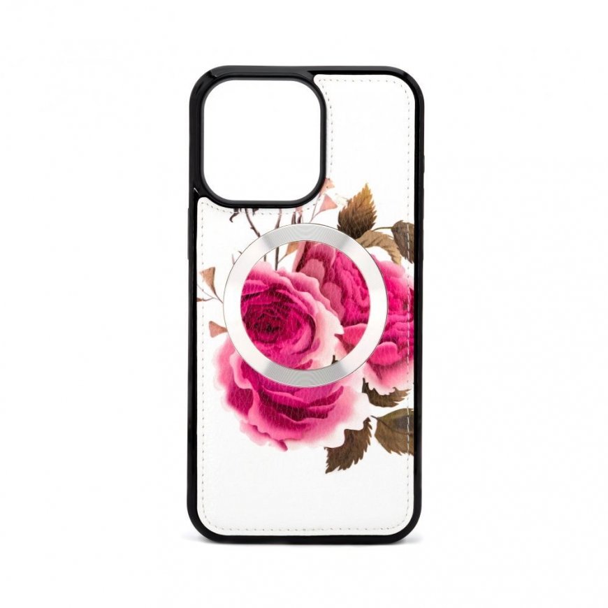 Apple iPhone 14 Pro Max Leather Case Zipper Design Flower White