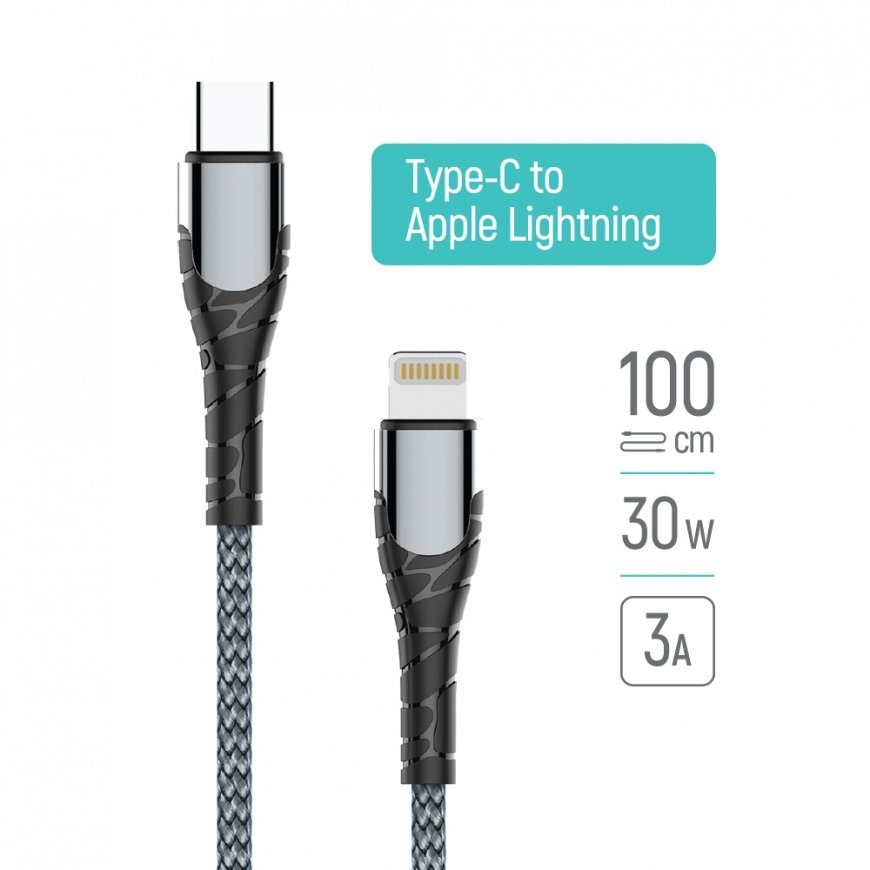 Cable Type-C - Apple Lightning (PD Fast Charging) 3.0А (30W), 1m | CW-CBPDCL033-GR