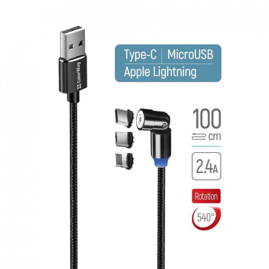 Colorway Cable 3in1 (Lightning+MicroUSB+Type-C) Magnetic Rotation