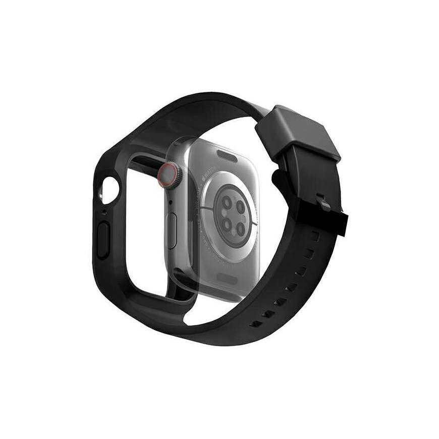 "Uniq Monos Apple Watch" 44/45 mm hibridinis dirželis ir dėklas, juodas – 2