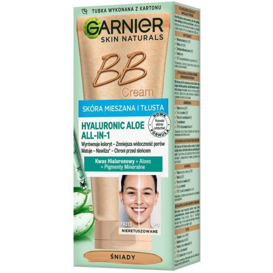 Garnier Hyaluronic Aloe All-In-1 BB kreminis mišriai ir riebiai odai, 50 ml – 2
