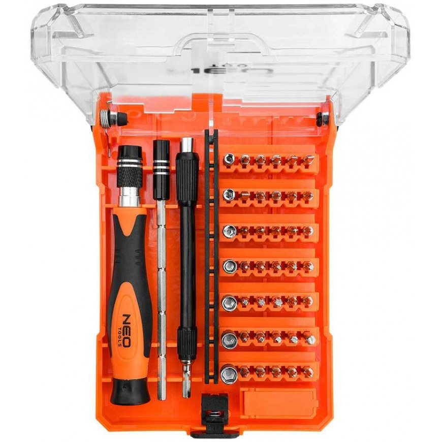 Neo Tools Tiksliųjų atsuktuvų antgaliai su rankena 45 vnt. – 2