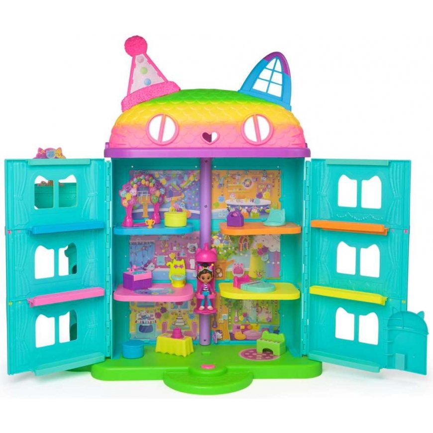 Spin Master Koci Domek Gabi Wielki tęczowy dom with wind and doll Gabby's Celebration Dollhouse with sounds 60 cm