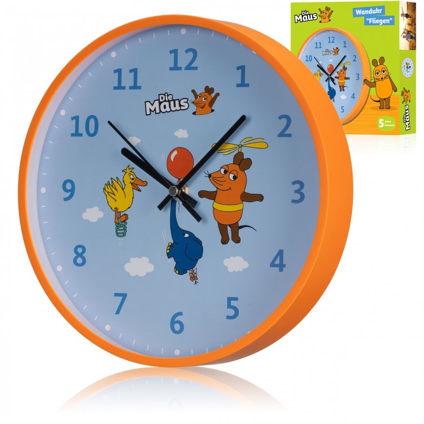 DieMaus Kinder-Wanduhr Maus, Elefant & Ente