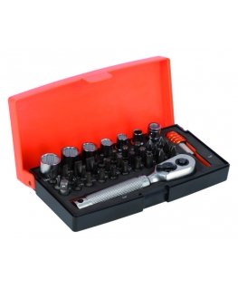 Set of heads, washers and accessories 6-13mm, bits PH, HEX, TORX 1/4" 39pcs Bahco