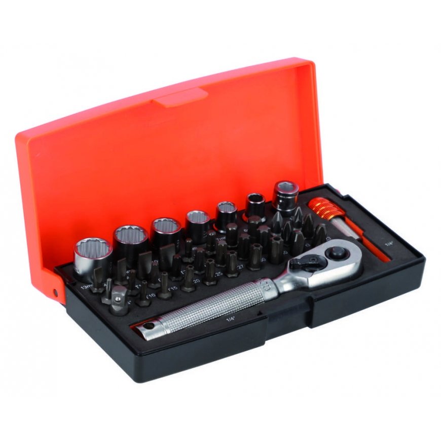 Set of heads, washers and accessories 6-13mm, bits PH, HEX, TORX 1/4" 39pcs Bahco