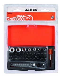 Galvučių, terkšlės ir priedų rinkinukas 6-13mm, antgaliai PH,HEX,TORX 1/4" 39vnt blisteryje. Bahco