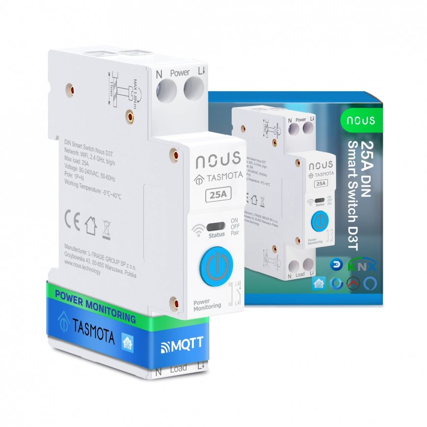NOUS D3T DIN Smart Switch 25A with Tasmota (ESP32) – 2