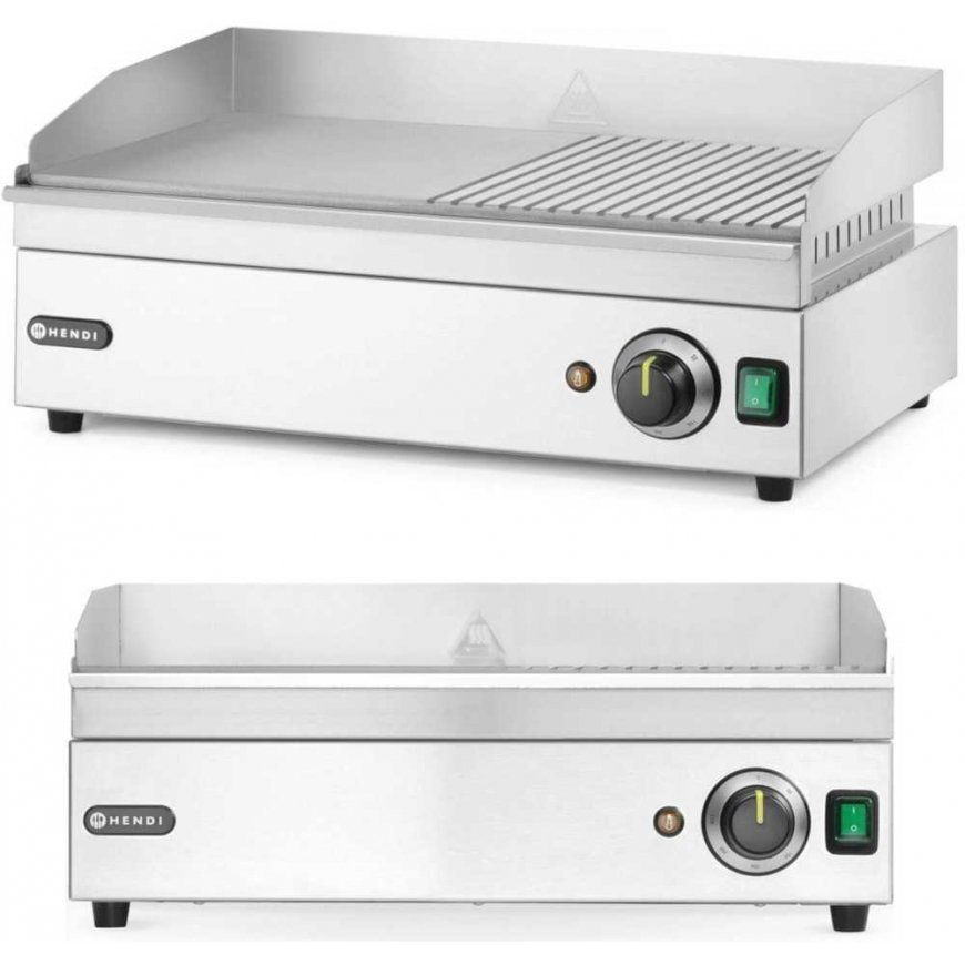 Hendi Electric grill with smooth and ribbed plate, 2400 W