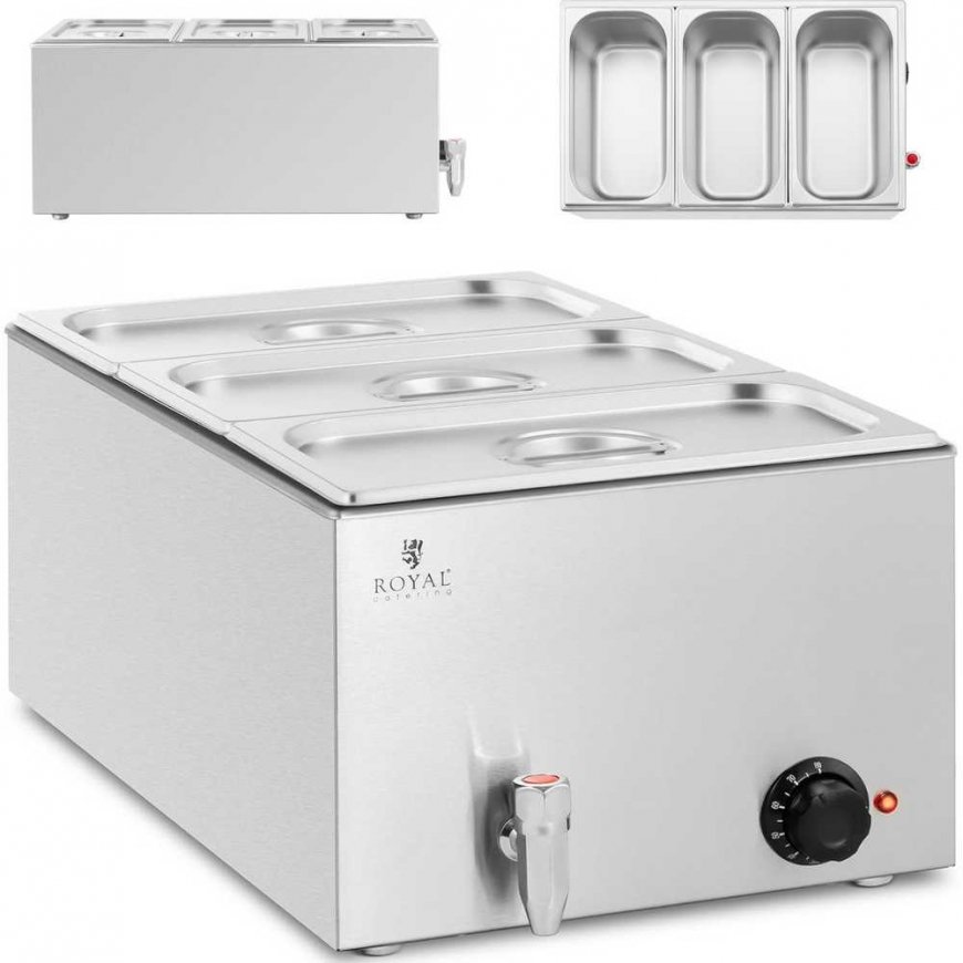 Royal Catering Elektrinis bemaras su kranu, 3 x GN 1/3, 600 W