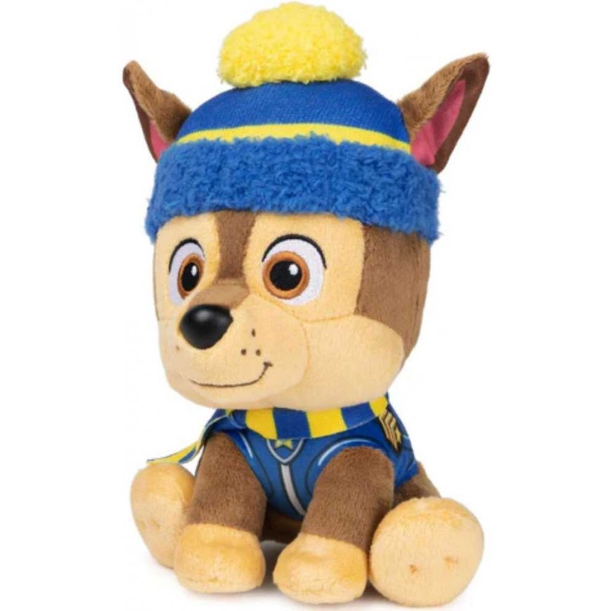 Psi Patrol Chase mascot przytulanka zimowy su czapkku i szalikiem Piesek Miękki pluszak 18 cm Gund Spin Master – 3