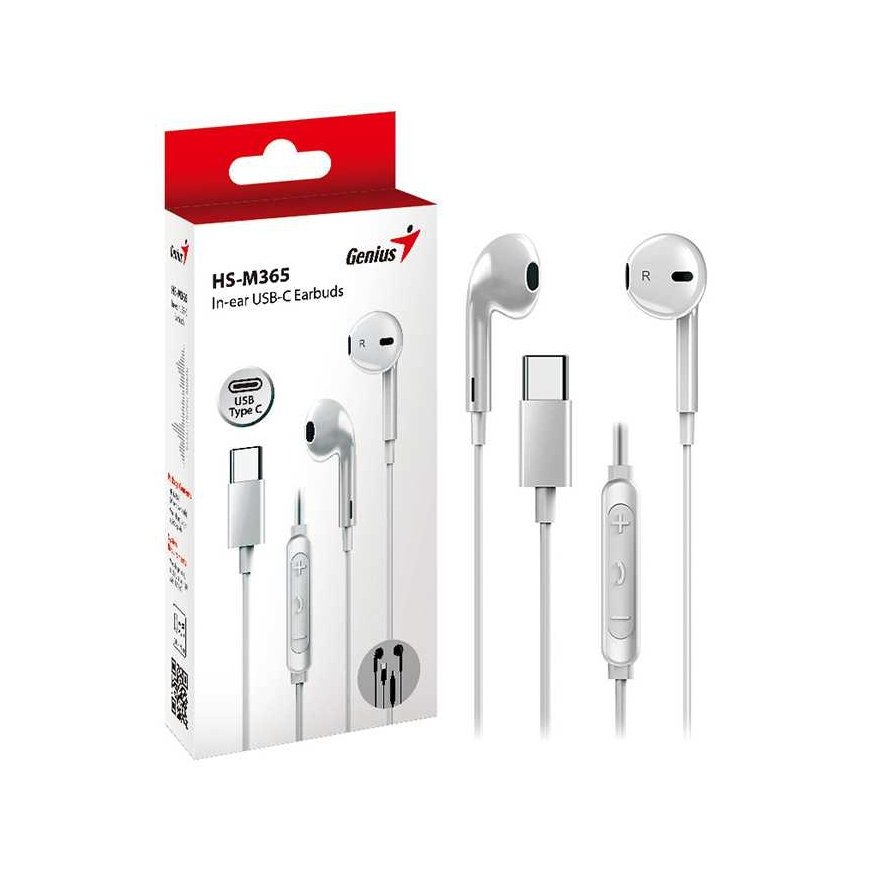 Genius HS-M365, headphones with microphone, white, 2.0, in-ear (in-ear type) headphones, USB Type-C – 2