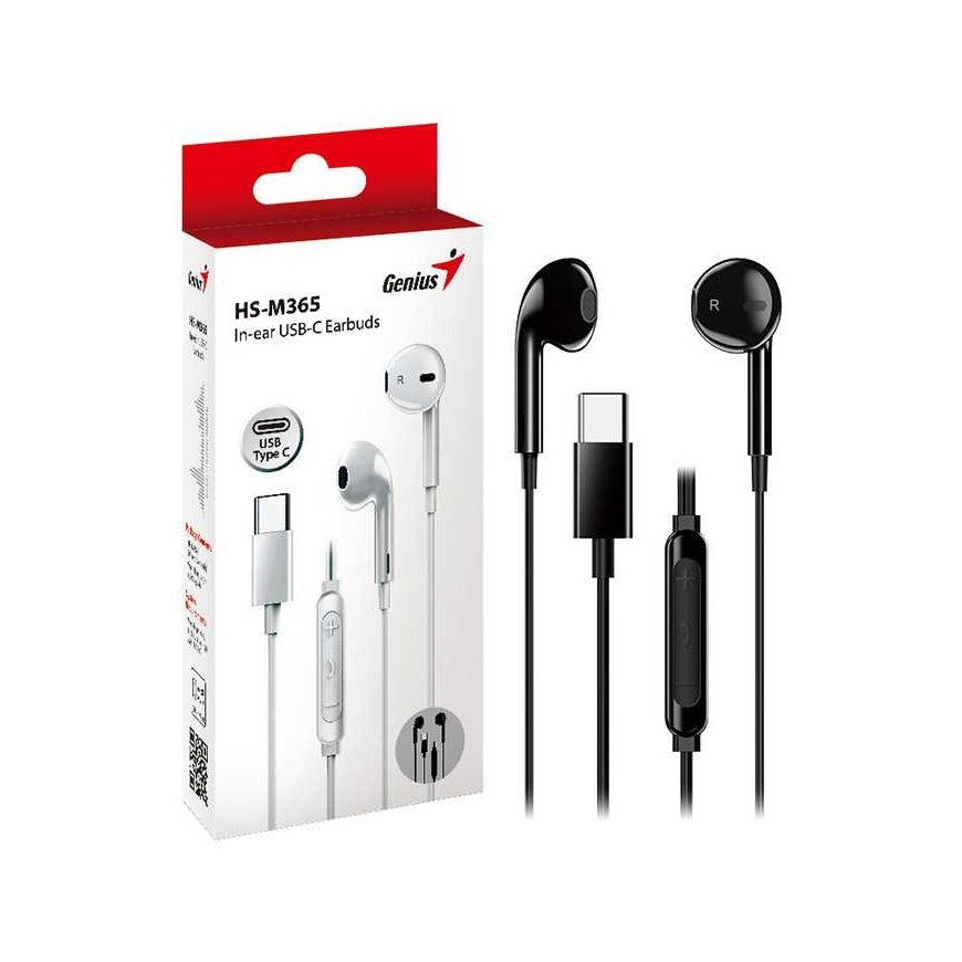 Genius HS-M365, Headphone with Microphone, Black, 2.0, In-Ear (In-Ear Type) Headphone, USB Type-C – 2
