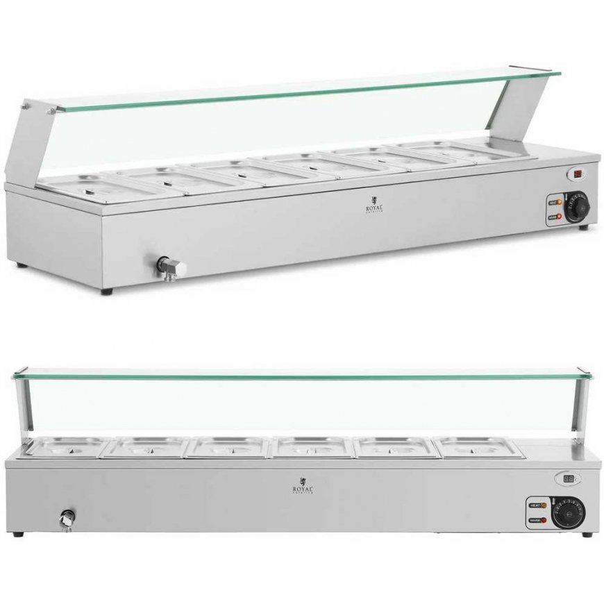 Royal Catering Bufeto šildytuvas su stikline apsauga, 6 GN 1/3 talpos, 2100 W