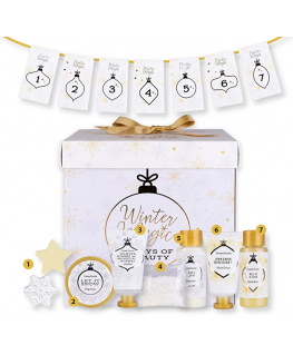 Kūno priežiūros dovanų rinkinys WINTER MAGIC - 7 DAYS OF BEAUTY (Putų vonia, rankų kremas, vonios druską, dušo gelis, kūno losjo