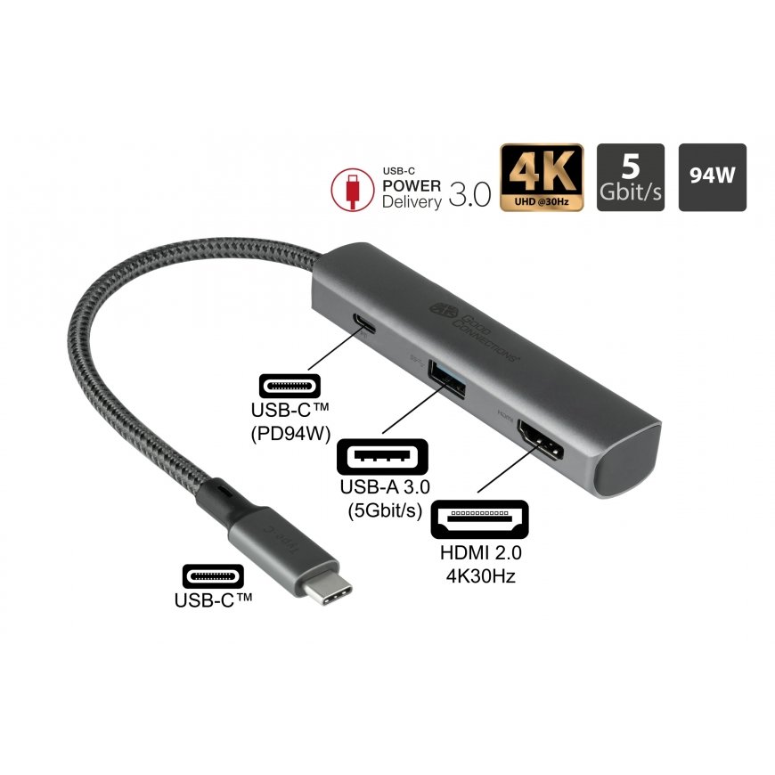 Alcasa HUB-C002A keskitin USB Type-C 5000 Mbit/s Antrasiitti – 2
