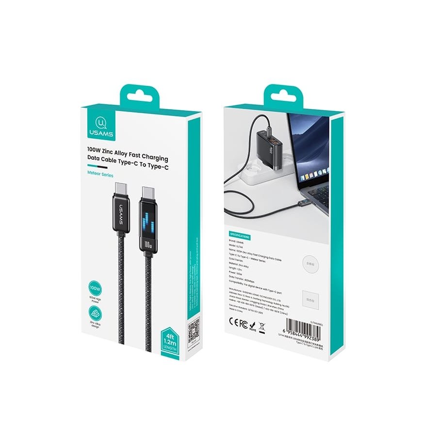 USAMS Kabel USB-C na USB-C 100W 1.2m Zinc Alloy Fast Chargi
