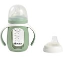 BEABA EDUCATIONAL GLASS BOTTLE-DRUNK 2IN1, 210 ML, SAGE Green, IN SILICONE CASE