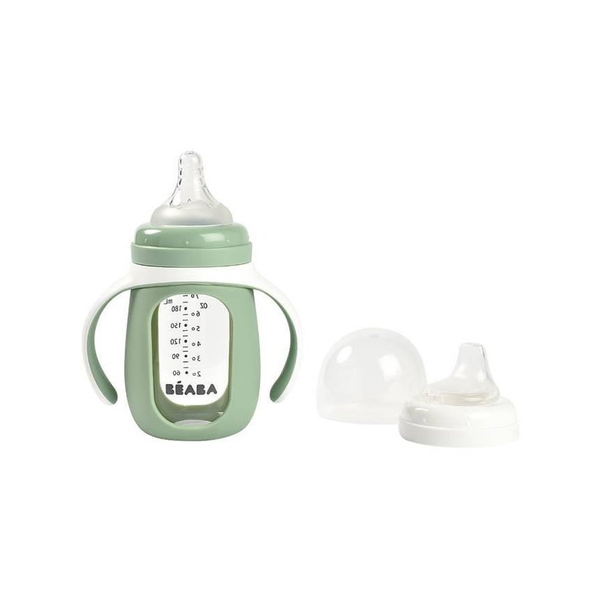 BEABA EDUCATIONAL GLASS BOTTLE-DRUNK 2IN1, 210 ML, SAGE Green, IN SILICONE CASE – 4