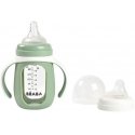 BEABA EDUCATIONAL GLASS BOTTLE-DRUNK 2IN1, 210 ML, SAGE Green, IN SILICONE CASE