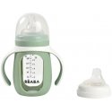 BEABA MOKOMASIS STIKLINIS BUTELIUKAS-GERTUVĖ 2IN1, 210 ML, SAGE Žalias, SILIKONINIAME DĖKLE BEABA MOKOMASIS STIKLINIS BUTELIUKAS-GERTUVĖ 2IN1, 210 ML, SAGE Žalias, SILIKONINIAME DĖKLE